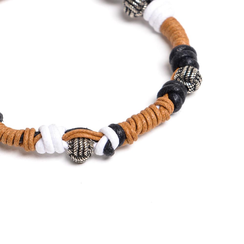 D'AMICO Bracciale Catenina Fili Cerati Annodati + Palline Nodo Pezzi Unici