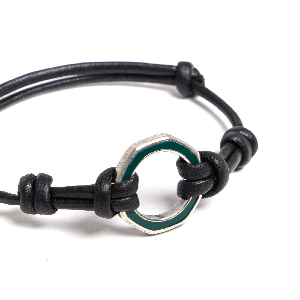 D'AMICO Bracciale Anelle Laccate Verdone + Cordone Cerato Testa Moro Consegna Veloce