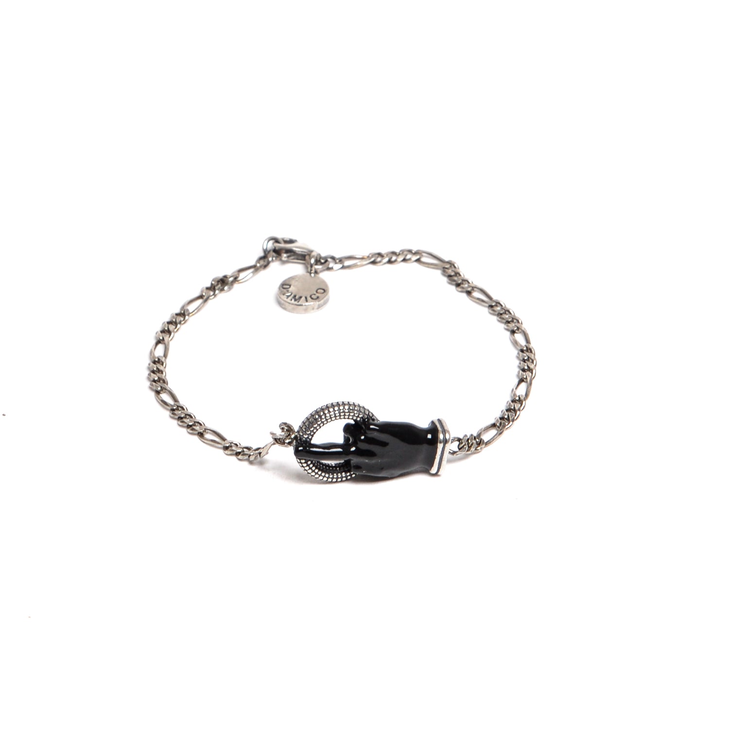 D'AMICO Bracciale Catenina con "Fuck" Laccato Nero Prezzo Ridotto
