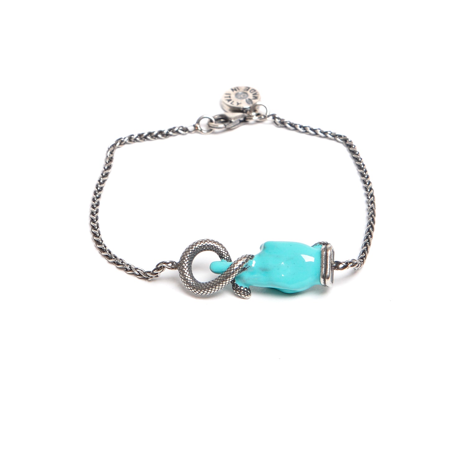 D'AMICO Bracciale Catenina con "Good Luck" Laccato Turchese Convenienza