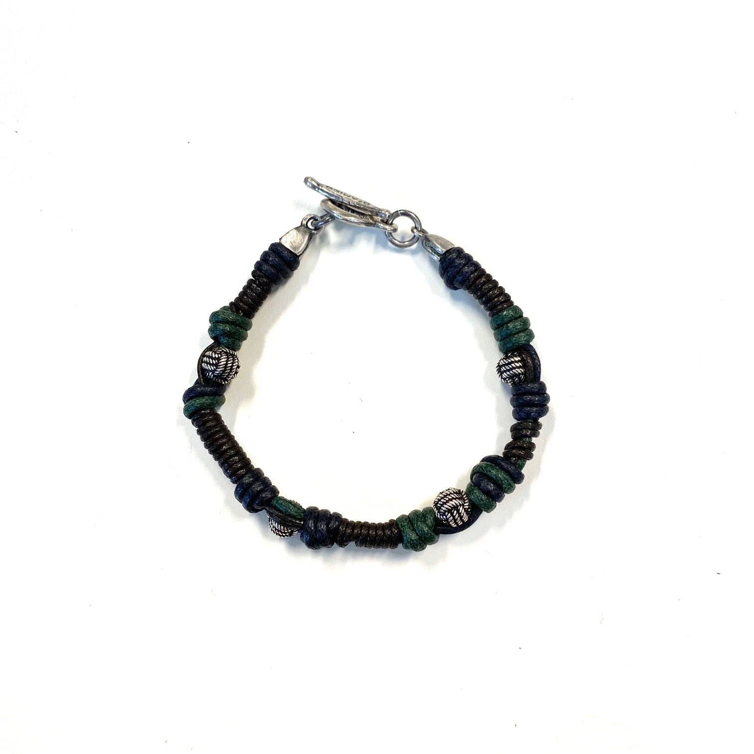 D'AMICO Bracciale Cotone Cerato + Palline Nodi Sottocosto