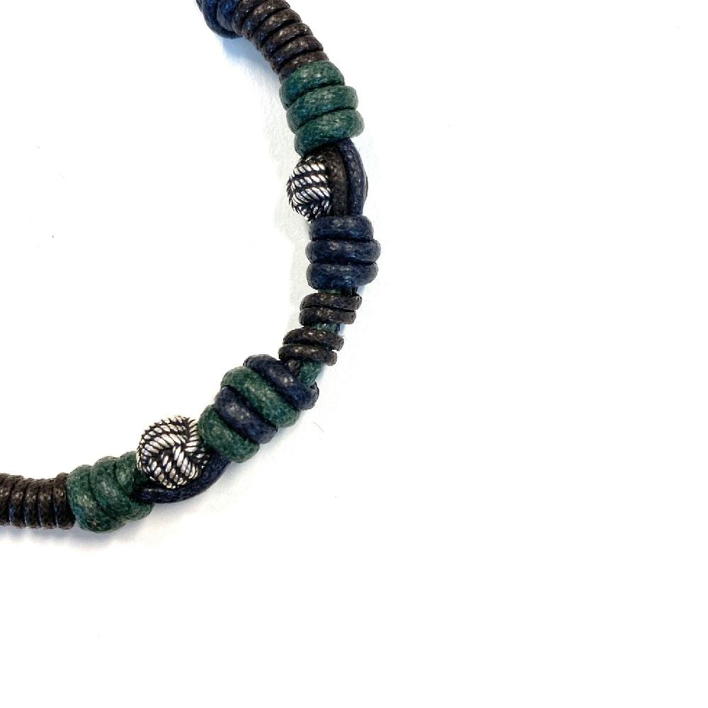D'AMICO Bracciale Cotone Cerato + Palline Nodi Sottocosto