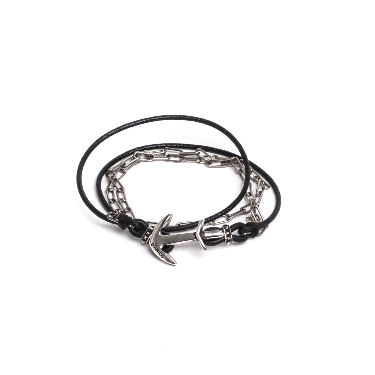 D'AMICO Bracciale Cuoio + Ancora e Catenine Soddisfazione Garantita