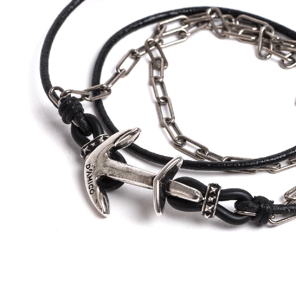 D'AMICO Bracciale Cuoio + Ancora e Catenine Soddisfazione Garantita