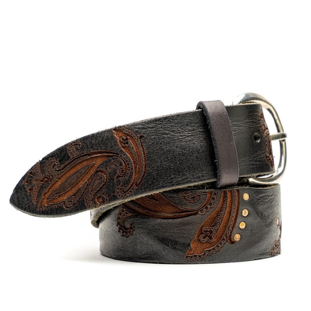D'AMICO Cintura cuoio vintage Brown Laserato Pasley e Decorazioni Negozio