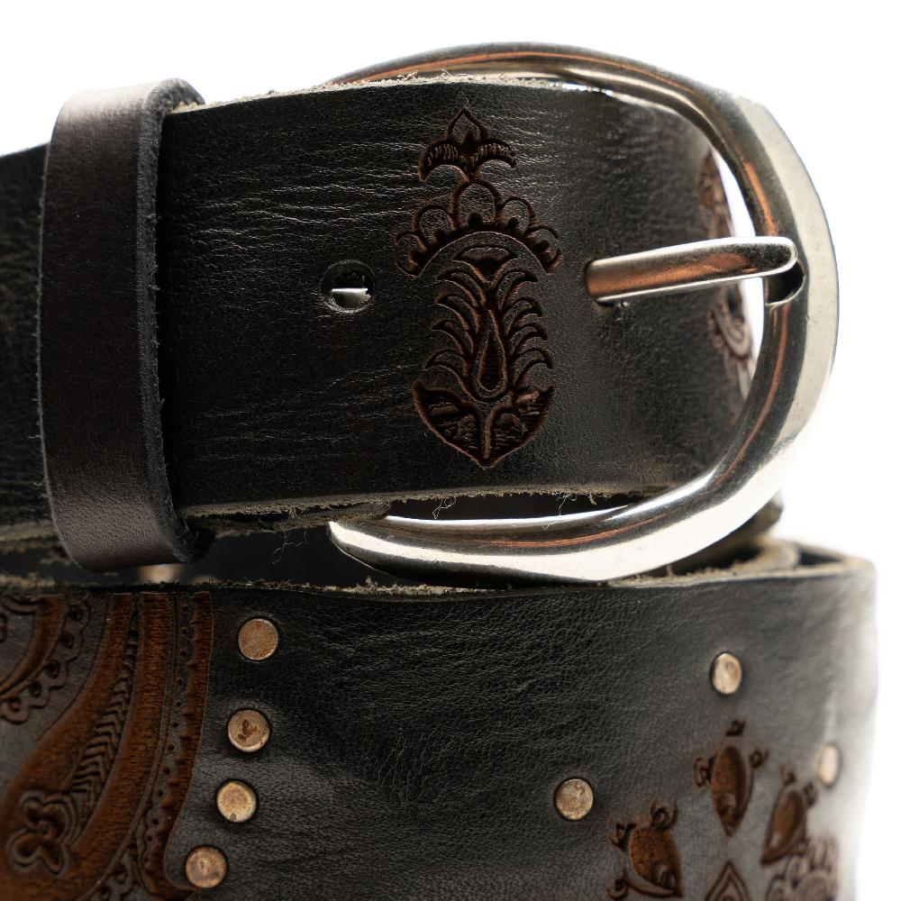 D'AMICO Cintura cuoio vintage Brown Laserato Pasley e Decorazioni Negozio