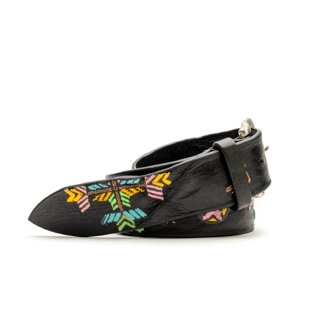D'AMICO Cintura Cuoio Vintage Nero Ricamo Navajo Candy In Saldo
