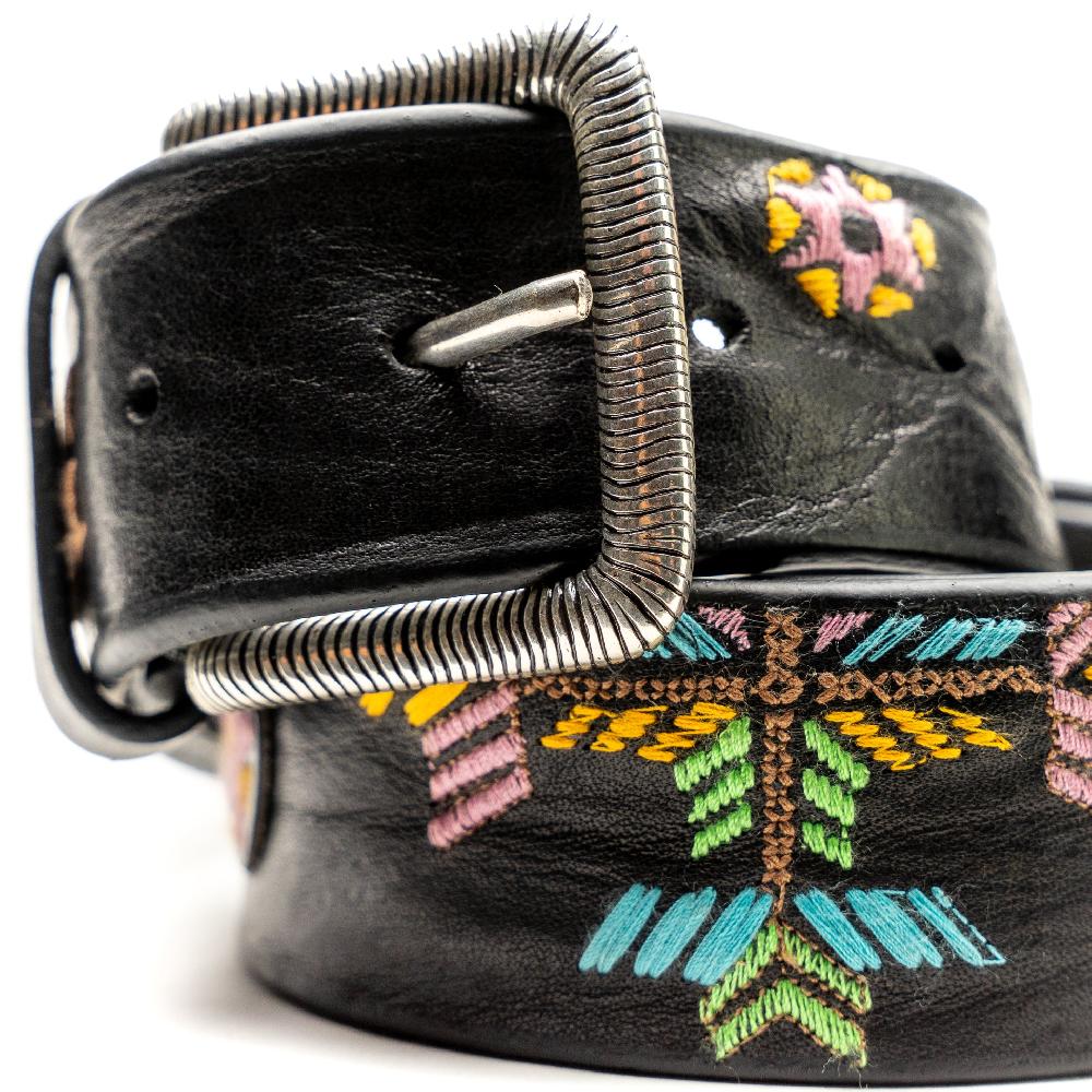 D'AMICO Cintura Cuoio Vintage Nero Ricamo Navajo Candy In Saldo