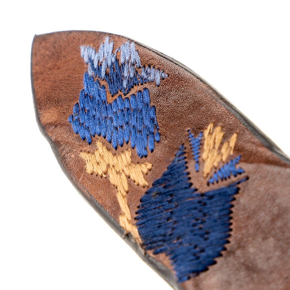 D'AMICO Cintura Cuoio Vintage Brown Floral Blue Nuova