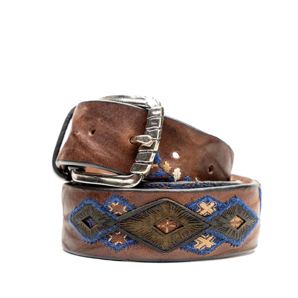 D'AMICO Cintura Cuoio Vintage Brown Floral Blue Nuova