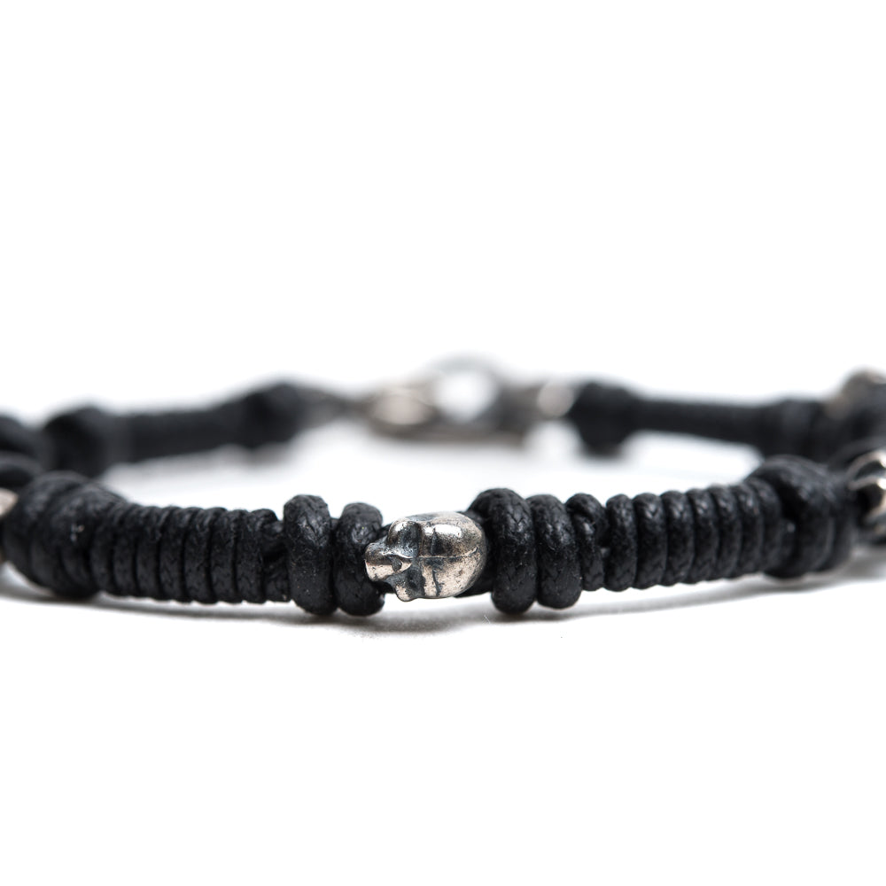D'AMICO Bracciale Cotone Cerato + Teschietti Argento 925 Sottocosto