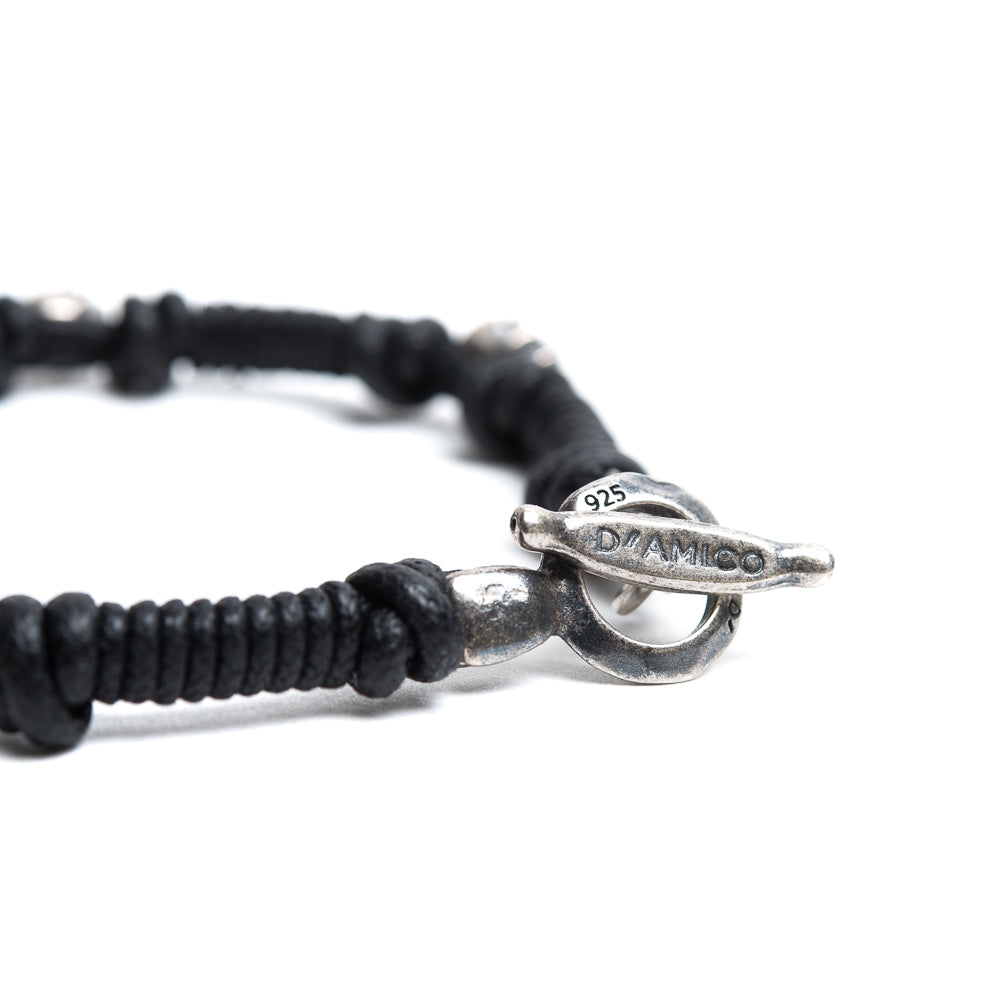 D'AMICO Bracciale Cotone Cerato + Teschietti Argento 925 Sottocosto